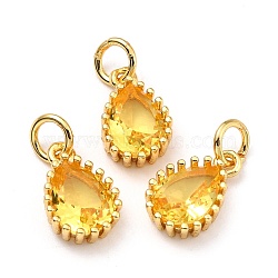 Brass Micro Pave Cubic Zirconia Pendants, Real 18K Gold Plated, Long-Lasting Plated, Teardrop, Gold, 12x7.5x3.5mm, Hole: 3mm(ZIRC-D120-01G-03)