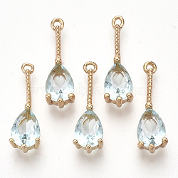 Transparent Glass Pendants, with Golden Tone Brass Findings, Faceted, Teardrop, Pale Turquoise, 18x5x4mm, Hole: 1mm(X-GLAA-R212-13D)