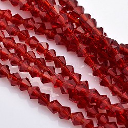 Faceted Bicone Glass Beads Strands, Red, 3x3mm, Hole: 1mm, about 125~130pcs/strand, 13.8 inch(X-EGLA-P017-3mm-12)