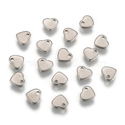 Original Color Heart Charms 304 Stainless Steel Pendants, Chain Extender Drop, 6x5x0.9mm, Hole: 1mm(X-STAS-Q073)