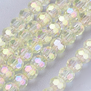 Faceted(32 Facets) Round Electroplate AB Color Plated Glass Beads Strands, Beige, about 3mm in diameter, hole: 1mm