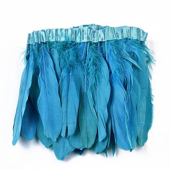 Fashion Goose Feather Cloth Strand Costume Accessories, Deep Sky Blue, 100~180x38~62mm, about 2m/bag