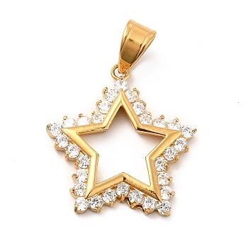 304 Stainless Steel Pendants, with Crystal Rhinestone, Star Charms, Golden, 27.5x26x3mm, Hole: 8x5mm