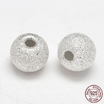 Round 925 Sterling Silver Textured Beads, Silver, 6mm, Hole: 1.3mm, about 60pcs/20g