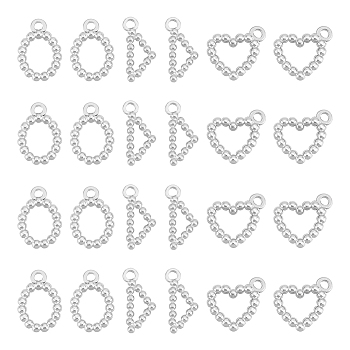 24Pcs 3 Style 304 Stainless Steel Pendants, Triangle & Heart & Oval, Stainless Steel Color, 14~15x7~11x1.5~2mm, Hole: 1.6mm, 8pcs/style