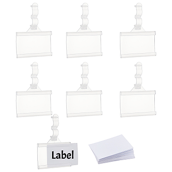 Rectangle Reusable Plastic Shelf Label Holders, Store Signs Holders with Hanger Clips, for Retail Shopping Mall Store, Supermarket Price Card & Ticket Display, White, 7.4x5.15x0.85cm