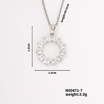 Hip-hop Street Style Unique Fashion Sunflower Brass Crystal Rhinestone Pendant Necklace with Cable Chain for Women Girl, Platinum, 15.75 inch(40cm)+5cm