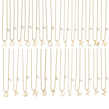 Letter A~Z Pendant Necklaces, with Brass Ball Chains, Cubic Zirconia Charms and 304 Stainless Steel Lobster Claw Clasps, Golden, 17.71 inch(40.5cm), 26pcs/set