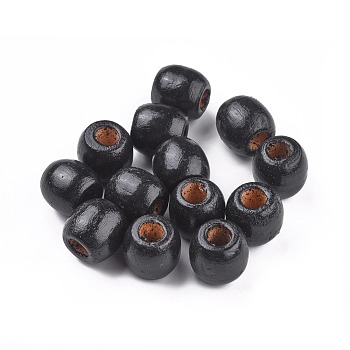 Dyed Natural Wood Beads, Barrel, Lead Free, Black, 16x16~17mm, Hole: 8mm