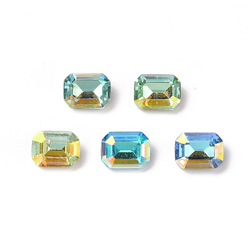 Light AB Style Glass Rhinestone Cabochons, Flat Back & Back Plated, Rectangle, Mixed Color, 8x6x4mm