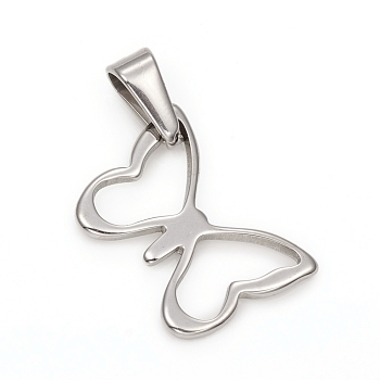 304 Stainless Steel Pendants, Butterfly, Stainless Steel Color, 20x20.5x1.5mm, Hole: 3.5x5.5mm