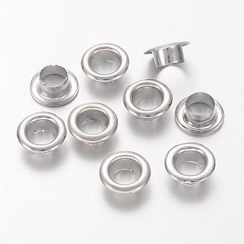 European Style Brass Eyelet Core, Grommet for Large Hole Beads, Platinum, 8.7x3.5mm, Hole: 4.8mm