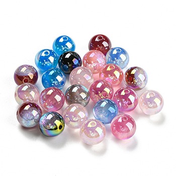 Iridescent Plating Acrylic Beads, Round, Mixed Color, 12mm, Hole: 1.8mm