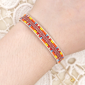 Adjustable Nylon Cord Braided Bead Bracelets, with Glass Seed Beads, Orange Red, 11 inch(28cm)