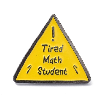 Triangle Alloy Enamel Brooch, Enamel Pin with Tired Math Student, Yellow, 25x28x11mm