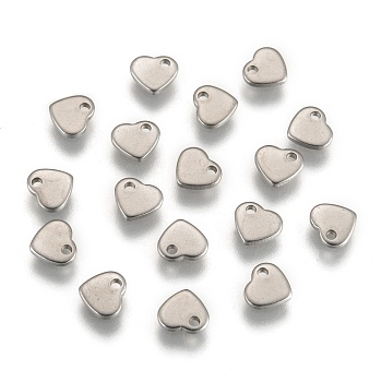 Original Color Heart Charms 304 Stainless Steel Pendants, Chain Extender Drop, 6x5x0.9mm, Hole: 1mm