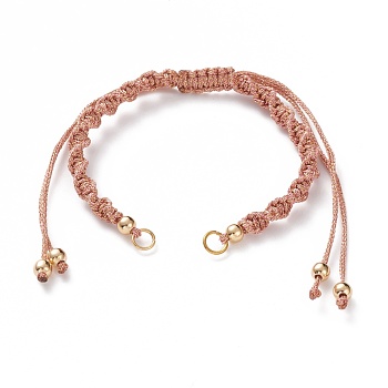 Adjustable Polyester Braided Cord Bracelet Making, with Brass Beads and 304 Stainless Steel Jump Rings, Golden, Sandy Brown, Single Chain Length: about 5-1/2 inch(14cm)