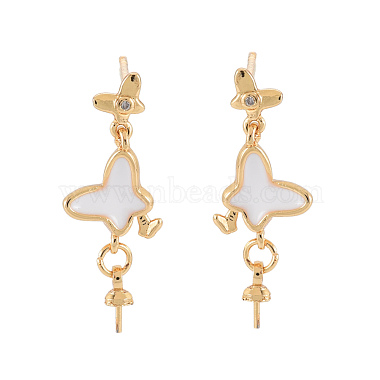 Real 18K Gold Plated White Butterfly Brass+Cubic Zirconia Stud Earring Findings