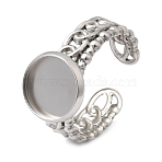 Curb Chains Shapes 304 Stainless Steel Ring Components, Round Bezel Cup Ring Settings, Stainless Steel Color, 11.5mm, 18mm, Tray Size: 10mm(STAS-P454-04B-P)