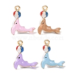 Alloy Enamel Pendants, Dolphin with Ball Charms, Golden, Mixed Color, 17.5x13.5x4.5mm, Hole: 1.5mm, about 4pcs/set(ENAM-K085-01)