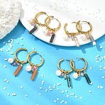 Natural Gemstone and Freshwater Pearl Dangle Earrings, with 202 Stainless Steel Huggie Hoop and Brass Finding, Golden, Mixed Color, 48x8mm(EJEW-JE07170)