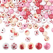 120Pcs 6 Style Painted Natural Wood European Beads, Large Hole Beads, Printed, Round with Be Mine, Mixed Color, 16x15mm, Hole: 4mm, 20pcs/style(WOOD-LS0001-38)