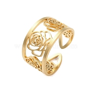 304 Stainless Steel Open Cuff Ring for Women, Flower, Golden, Inner Diameter: 18mm(RJEW-I102-01G)