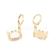 Clear Cubic Zirconia Crab Dangle Leverback Earrings with Enamel, Brass Jewelry for Women, Cadmium Free & Nickel Free & Lead Free, Real 18K Gold Plated, 31mm, Pin: 1mm(EJEW-N012-96)