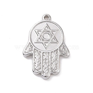 304 Stainless Steel Pendants, Hamsa Hand with Star of David Pattern Charms, Stainless Steel Color, 22x15x2mm, Hole: 1.4mm(STAS-G287-14P)