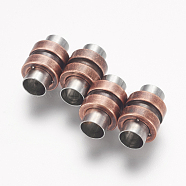 304 Stainless Steel Magnetic Clasps, Column, Antique Rose Gold, 16x10mm, Hole: 6mm(STAS-E144-052ARG)