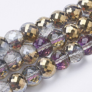 Electroplat Glass Beads Strands, Rainbow Plated, Faceted, Rondelle, Gold, 8x6mm, Hole: 1.2mm, about 80pcs/strand, 19.69 inch(X-EGLA-Q092-8mm-A04)