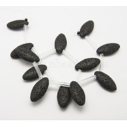 Natural Lava Rock Beads Strand, Dyed, Horse Eye, Black, 33x16x9mm, Hole: 2mm, about 12pcs/strand, 13.7 inch(G-D024-2)