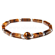 Natural Tiger Eye Round Ball & Rectagnle Beaded Stretch Bracelet, 7-1/2 inch(19cm)(WG92908-01)