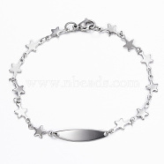 304 Stainless Steel ID Bracelets, with Lobster Claw Clasps, Star, Stainless Steel Color, 7-7/8 inch(200mm)
(BJEW-H520-12P)