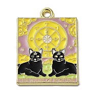 Word Wheel Of Fortune Alloy Enamel Pendants, Golden, Black Cat Tarot Charm, Yellow, 27x20x1.5mm, Hole: 2mm(ENAM-M062-01C-G)
