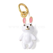 Brass Enamel Pendants, Golden Tone 3D Cartoon Charms, with Jump Ring, Rabbit, 21x9.5x6mm, Hole: 5mm(KK-D350-01C)