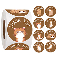 Thank You Stickers Roll, Adhesive Paper Tape, Round Stickers, for Card-Making, Scrapbooking, Diary, Planner, Envelope & Notebooks, Cat Pattern, 1 inch(25mm), 500pcs/roll(STIC-PW0001-120)