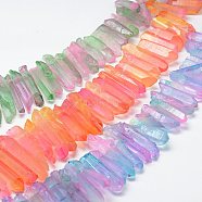 Electroplate Natural Quartz Crystal Beads Strands, Dyed, Faceted, Nuggets, Mixed Color, 23~47x8.5~9.5x8~10mm, Hole: 2mm, 15.7 inch(40cm)(G-F462-01)