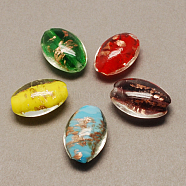 Handmade Gold Sand Lampwork Beads, Oval, Mixed Color, 26x17x10mm, Hole: 2mm(X-LAMP-R104-M)