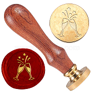 Wax Seal Stamp Set, Golden Plated Sealing Wax Stamp Solid Brass Head, with Retro Wood Handle, for Envelopes Invitations, Gift Card, Drink, 83x22mm, Head: 7.5mm, Stamps: 25x14.5mm(AJEW-WH0208-1058)