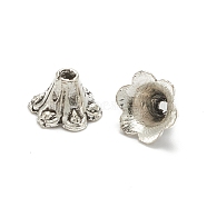Tibetan Style Alloy Flower Bell Filigree Bead Caps, Antique Silver, 6x8.5mm, Hole: 1mm & 3mm(TIBEB-O005-02)
