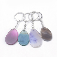 Natural Agate Keychain, with Iron Findings, Mixed Color, teardrop, Platinum, 98~109mm(KEYC-S252-08)