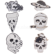6Pcs 6 Style Alloy Enamel Brooches Sets, Lapel Pin Backs, Skull, Skull Pattern, 18~35.5x18~33mm, 1pc/style(SKUL-SC0001-01)