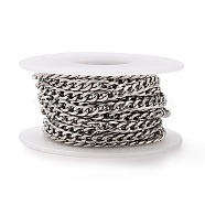 304 Stainless Steel Curb Chains, Twisted Chain, with Spool, Unwelded, Stainless Steel Color, 6.5x4.5mm, about 16.40 Feet(5m)/Roll(CHS-TAC0001-03P)