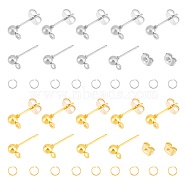 120Pcs 2 Color Iron Ball Stud Earring Findings, with Horizontal Loops & 120Pcs 304 Stainless Steel Ear Nuts & 120Pcs Open Jump Rings, Golden & Stainless Steel Color, 6.5x4mm, Hole: 1mm, Pin: 0.8mm, 60Pcs/color(DIY-UN0004-38)