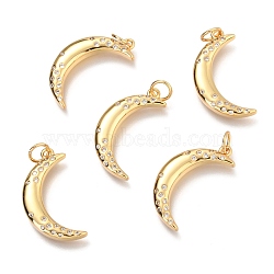 Brass Micro Pave Clear Cubic Zirconia Pendants, with Jump Rings, Moon, Real 18K Gold Plated, 21.5x11.6x2.6mm, Hole: 3.6mm(ZIRC-O036-45G)