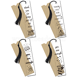4 Sets Acrylic Bookmark Pendants for Teachers' Day, Rectangle, with Paper Bags and Polyester Tassel Decorations, Black, Bookmark: 120x28mm, 4 styles, 1pc/style, 4pcs/set(DIY-GL0004-26B)