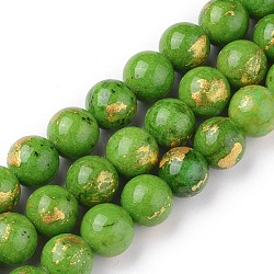 Natural Jade Beads Strands, with Gold Foil, Dyed, Round, Lime Green, 8mm, Hole: 1mm, about 50pcs/strand, 15.75 inch(40cm)(G-F670-A11-8mm)