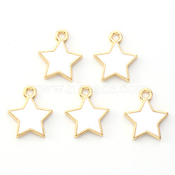Light Gold Plated Alloy Enamel Pendants, Star, White, 14x12.5x1.5mm, Hole: 1.2mm(ENAM-R136-21A)