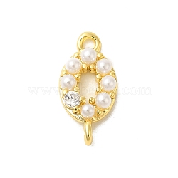 Rack Plating Brass Clear Cubic Zirconia Connector Charms, ABS Imitation Pearl Links, Real 18K Gold Plated, Long-Lasting Plated, Lead Free & Cadmium Free, Oval, 14x7x3.5mm, Hole: 1.2mm(KK-S396-06E)